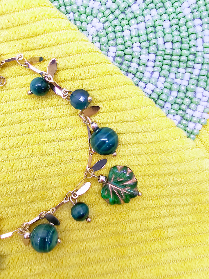 Natural-Inspired Malachite With Leaves Charm Bracelet SB014