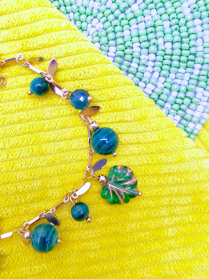 Natural-Inspired Malachite With Leaves Charm Bracelet SB014