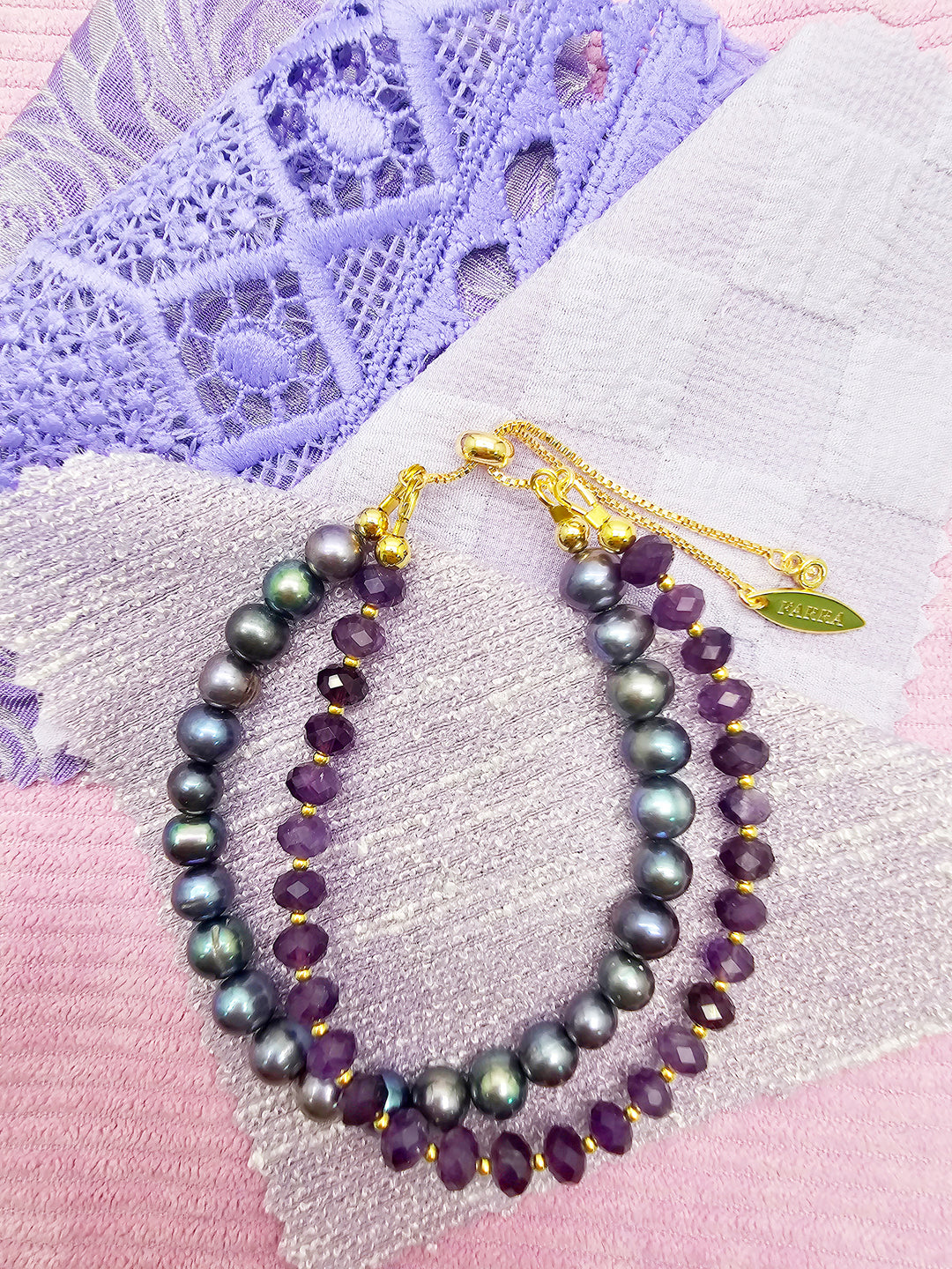 Amethyst With Purple Freshwater Pearl Double Layers Bracelet SB007
