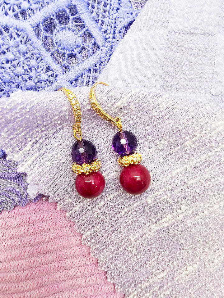 Purple Tone Sugilite With Amethyst Dangle Earrings SE006