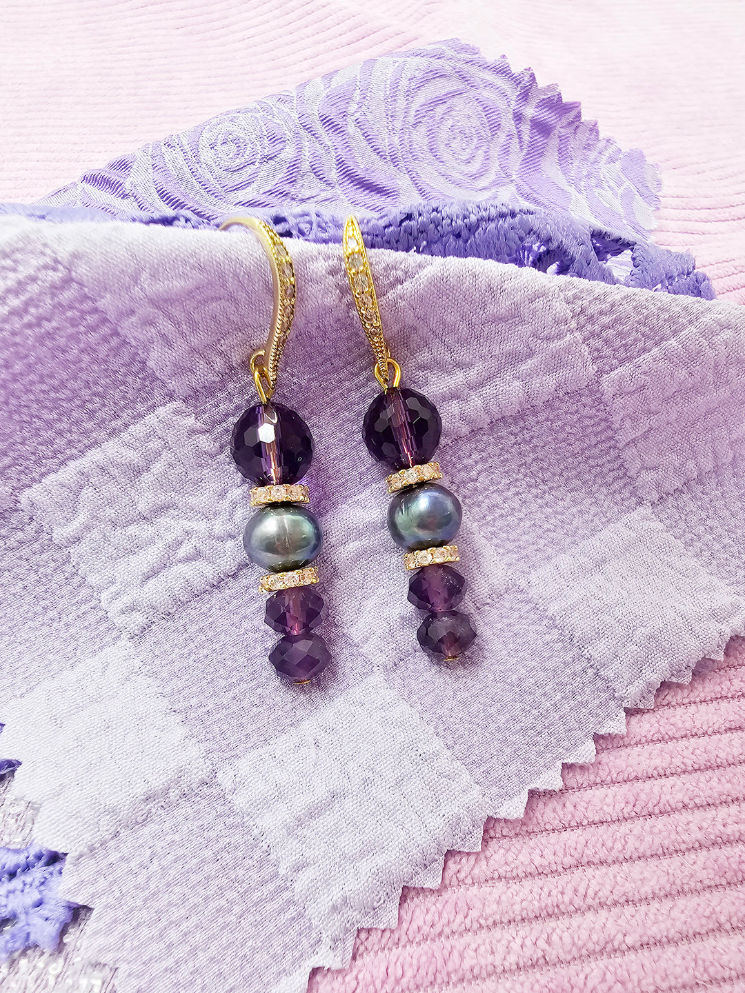 Elegant Amethyst With Purple Freshwater Pearl Earrings SE009