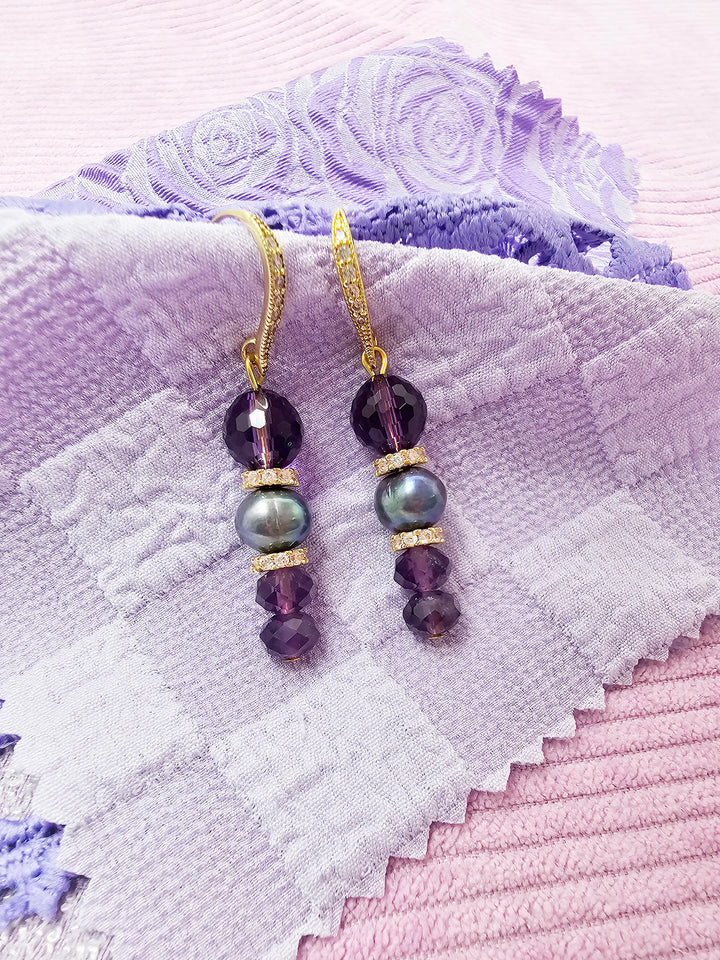 Elegant Amethyst With Purple Freshwater Pearl Earrings SE009