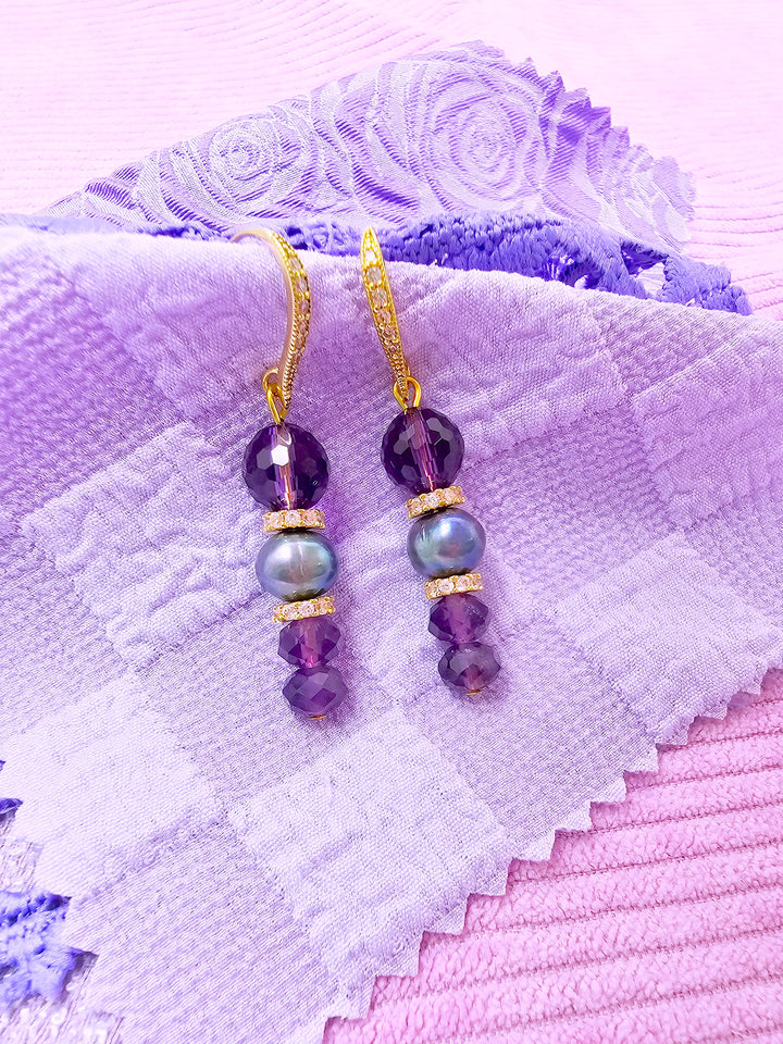Elegant Amethyst With Purple Freshwater Pearl Earrings SE009