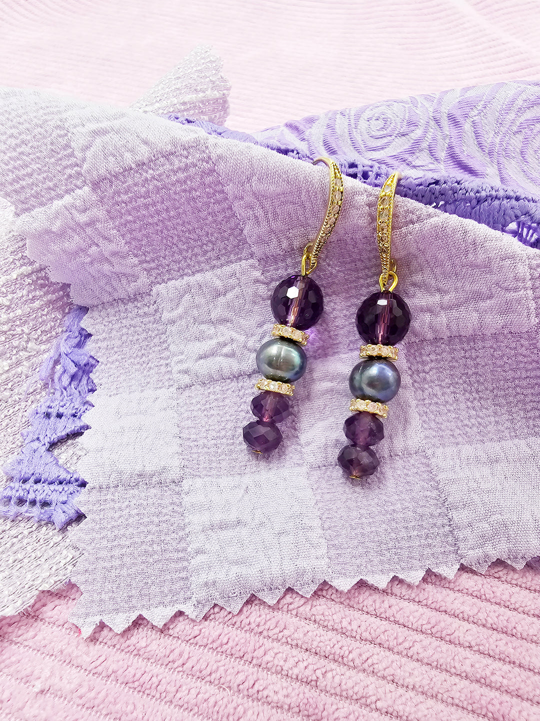 Elegant Amethyst With Purple Freshwater Pearl Earrings SE009