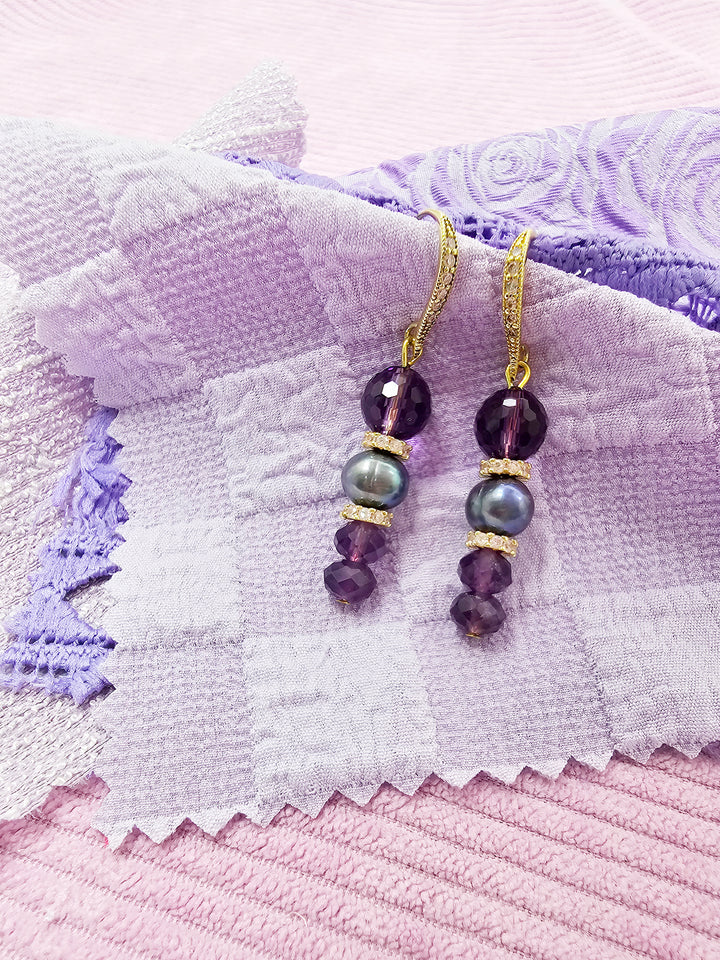 Elegant Amethyst With Purple Freshwater Pearl Earrings SE009