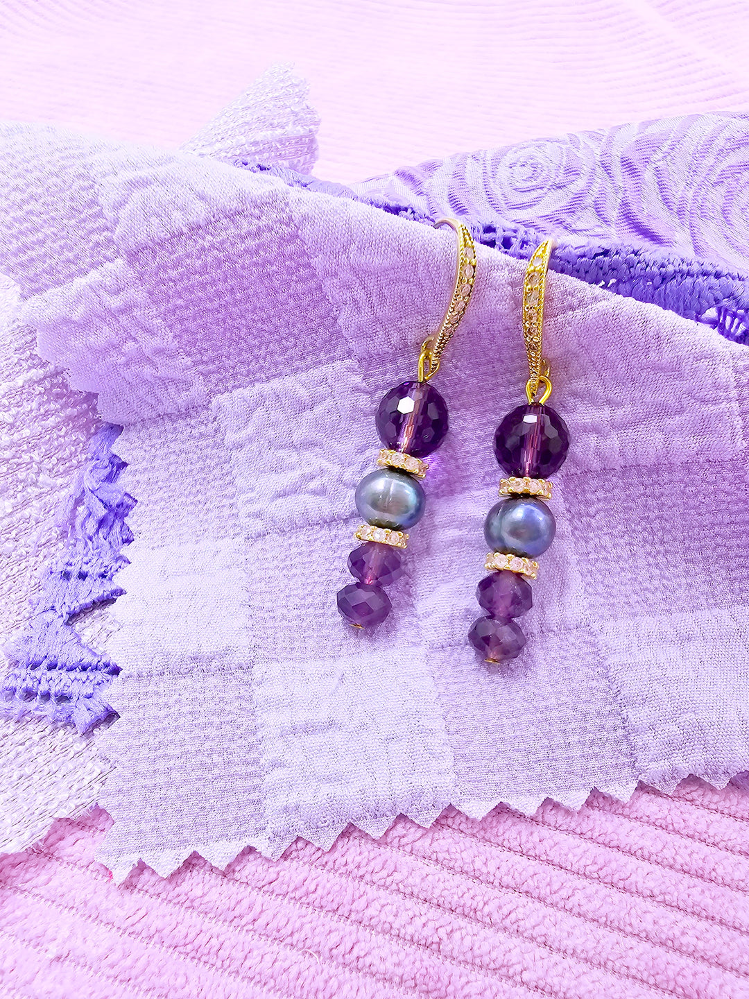 Elegant Amethyst With Purple Freshwater Pearl Earrings SE009
