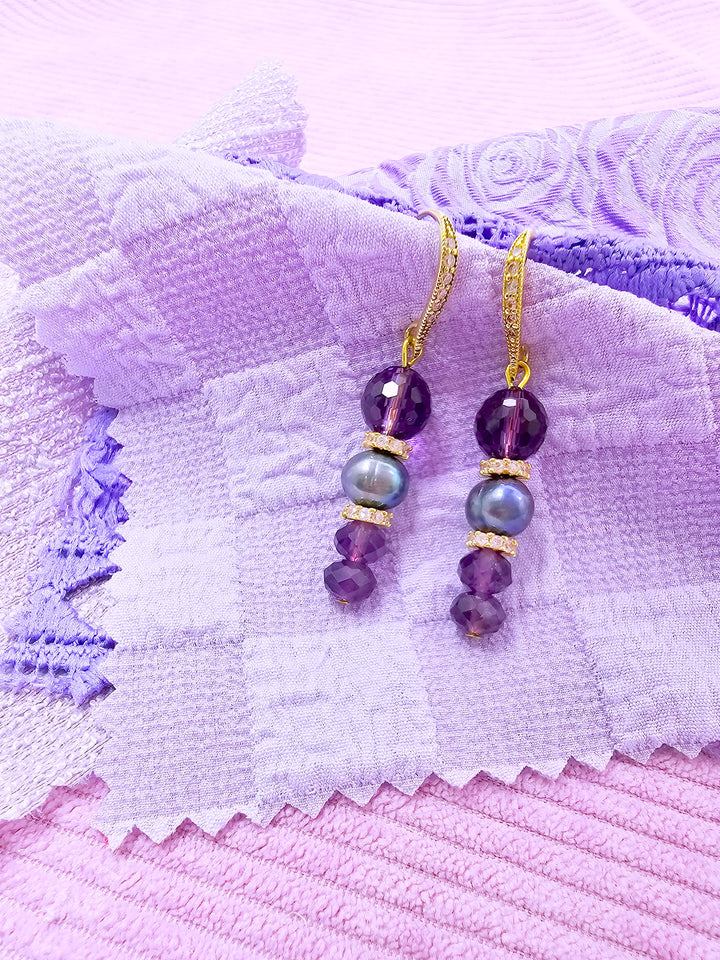 Elegant Amethyst With Purple Freshwater Pearl Earrings SE009