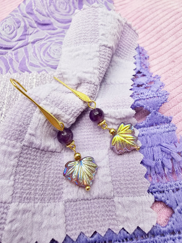 Amethyst With Leaves Charm Drop earrings SE005