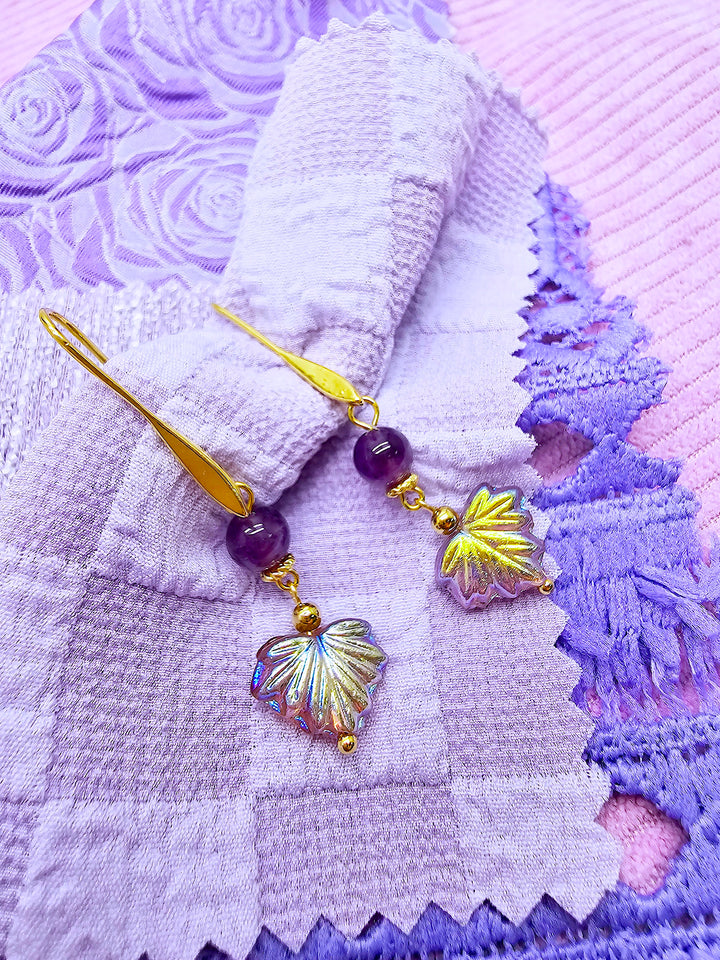 Amethyst With Leaves Charm Drop Earrings SE005