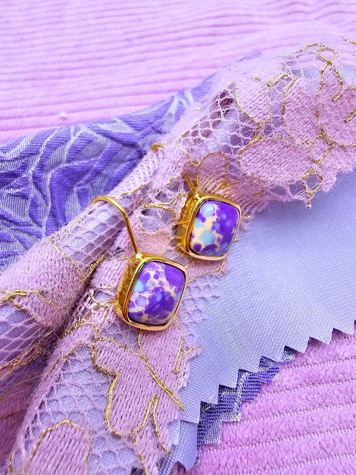 Minimalist Square Shaped Imperial Jasper Hoop Earrings SE008