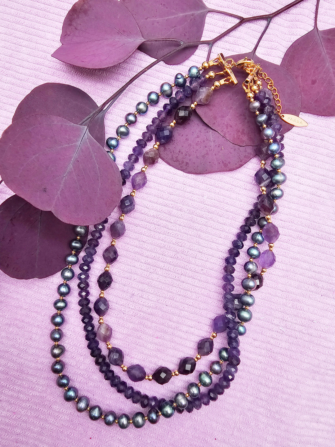 Elegant Amethyst With Purple Pearl Multi-Layers Necklace SN014