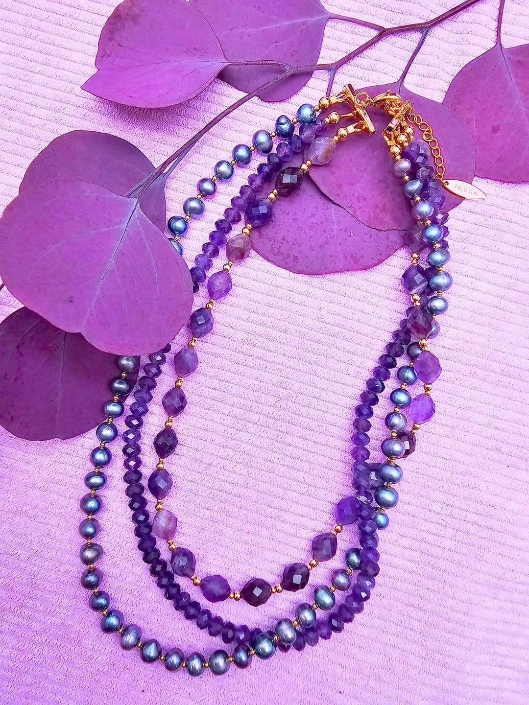 Elegant Amethyst With Purple Pearl Multi-Layers Necklace SN014