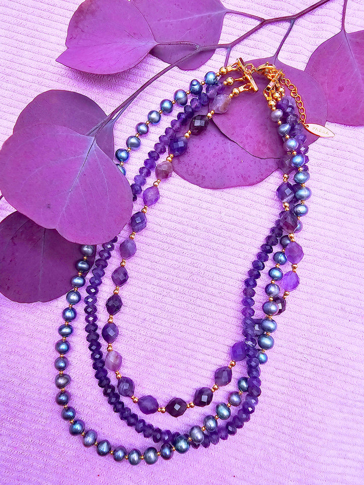 Elegant Amethyst With Purple Pearl Multi-Layers Necklace SN014