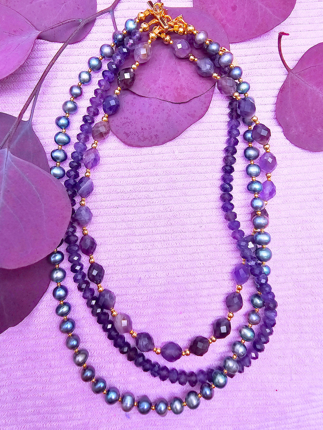 Elegant Amethyst With Purple Pearl Multi-Layers Necklace SN014
