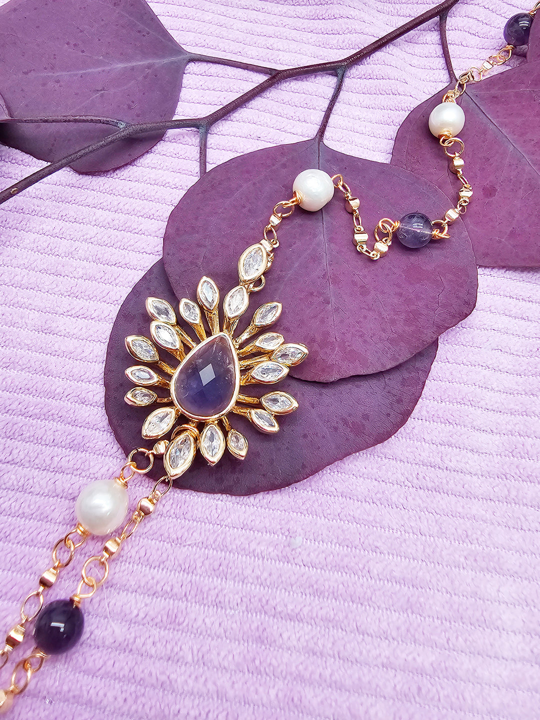 Amethyst And Freshwater Pearl With Flower Pendants Station Necklace SN013