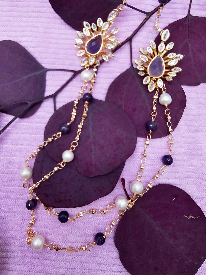 Amethyst And Freshwater Pearl With Flower Pendants Station Necklace SN013