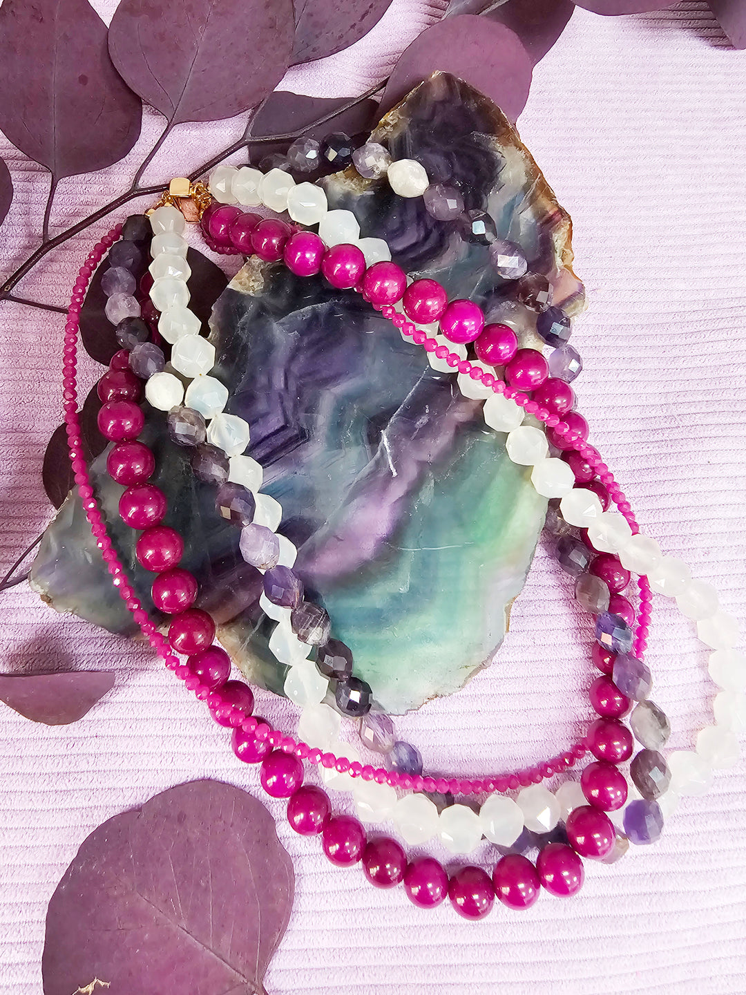 Purple Gemstone Multi-layers Chunky Necklace SN012