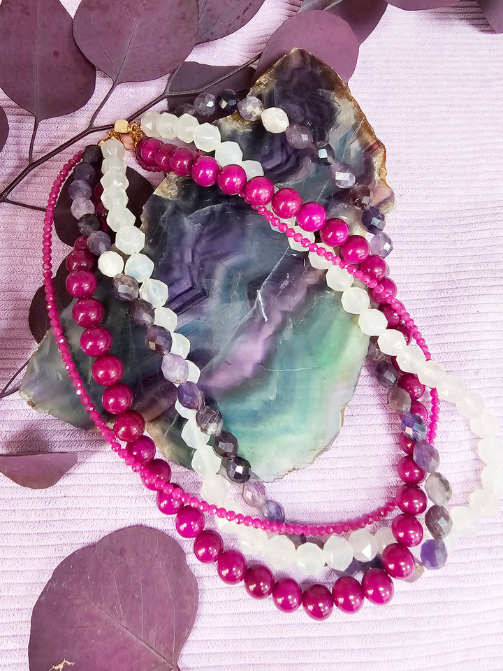 Purple Gemstone Multi-layers Chunky Necklace SN012