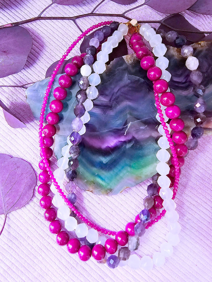 Purple Gemstone Multi-layers Chunky Necklace SN012