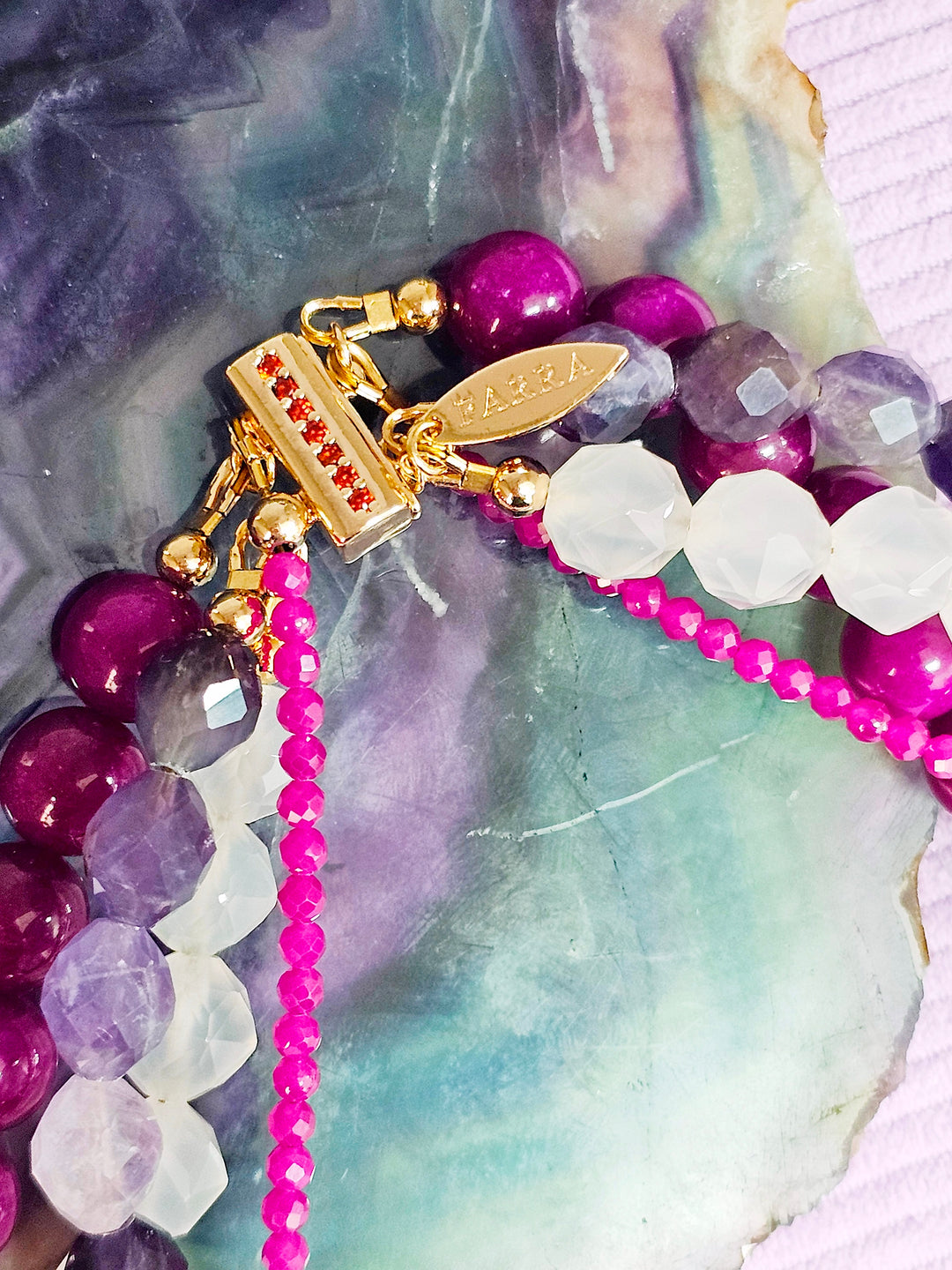 Purple Gemstone Multi-layers Chunky Necklace SN012