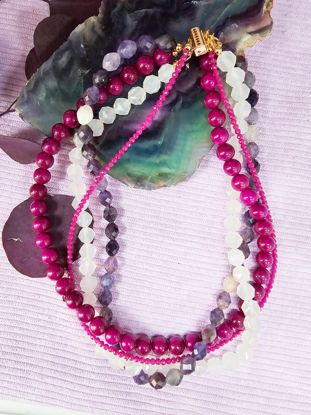 Purple Gemstone Multi-layers Chunky Necklace SN012
