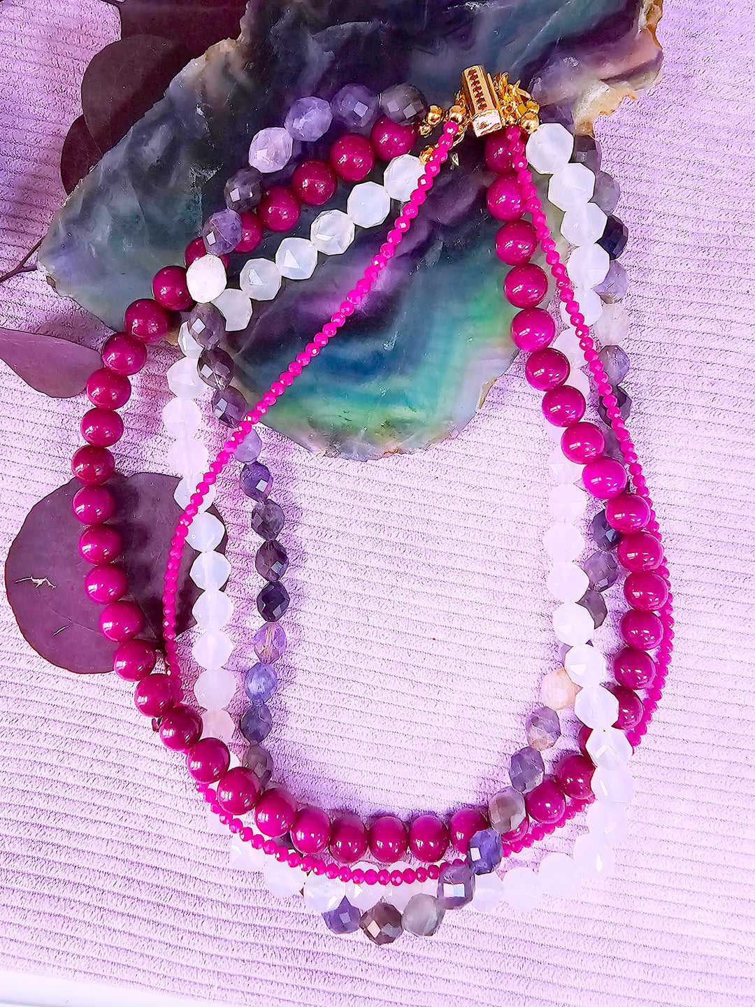 Purple Gemstone Multi-layers Chunky Necklace SN012