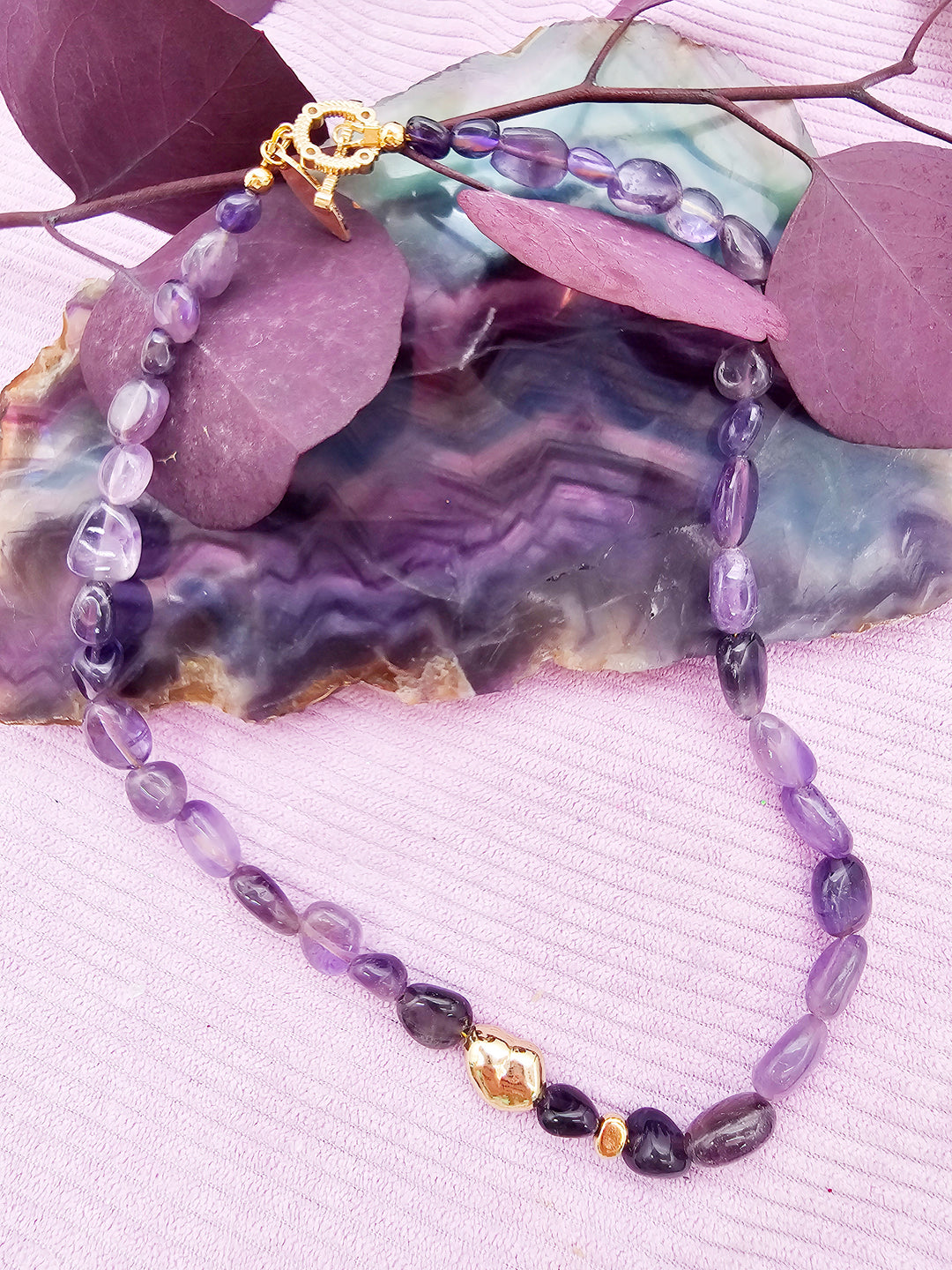 Irregular Amethyst Minimalist Necklace SN009