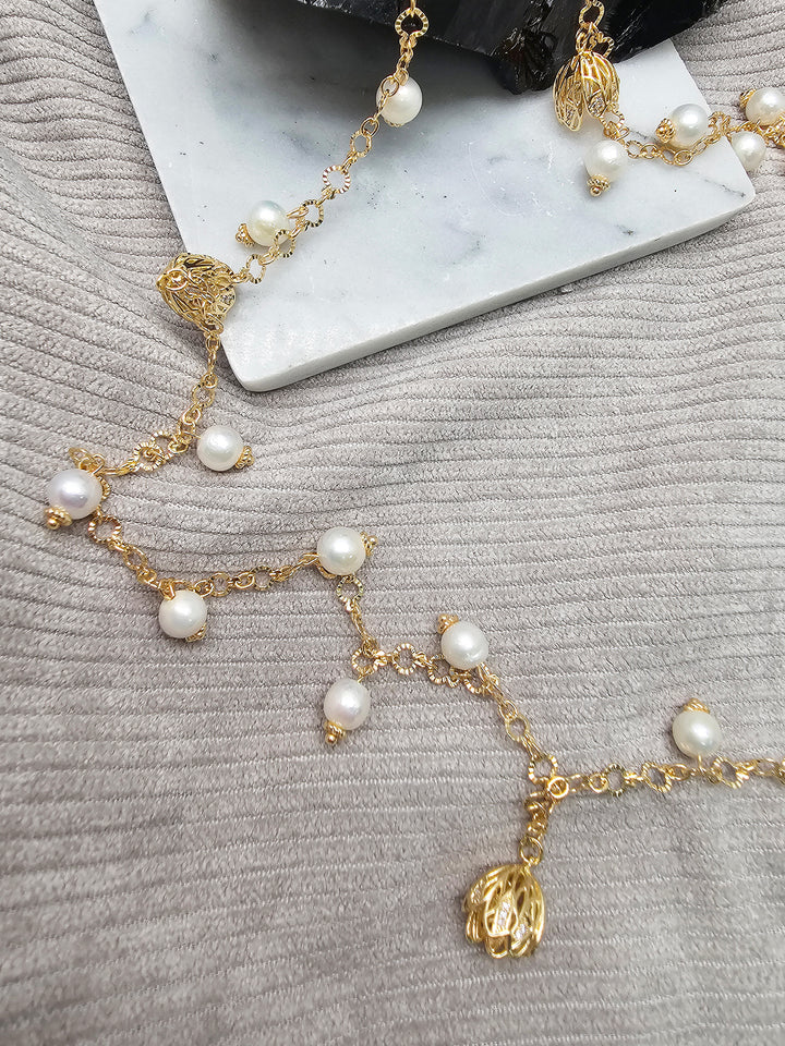 Romantic Style Freshwater Pearl With Flower Charms Long Necklace SN043