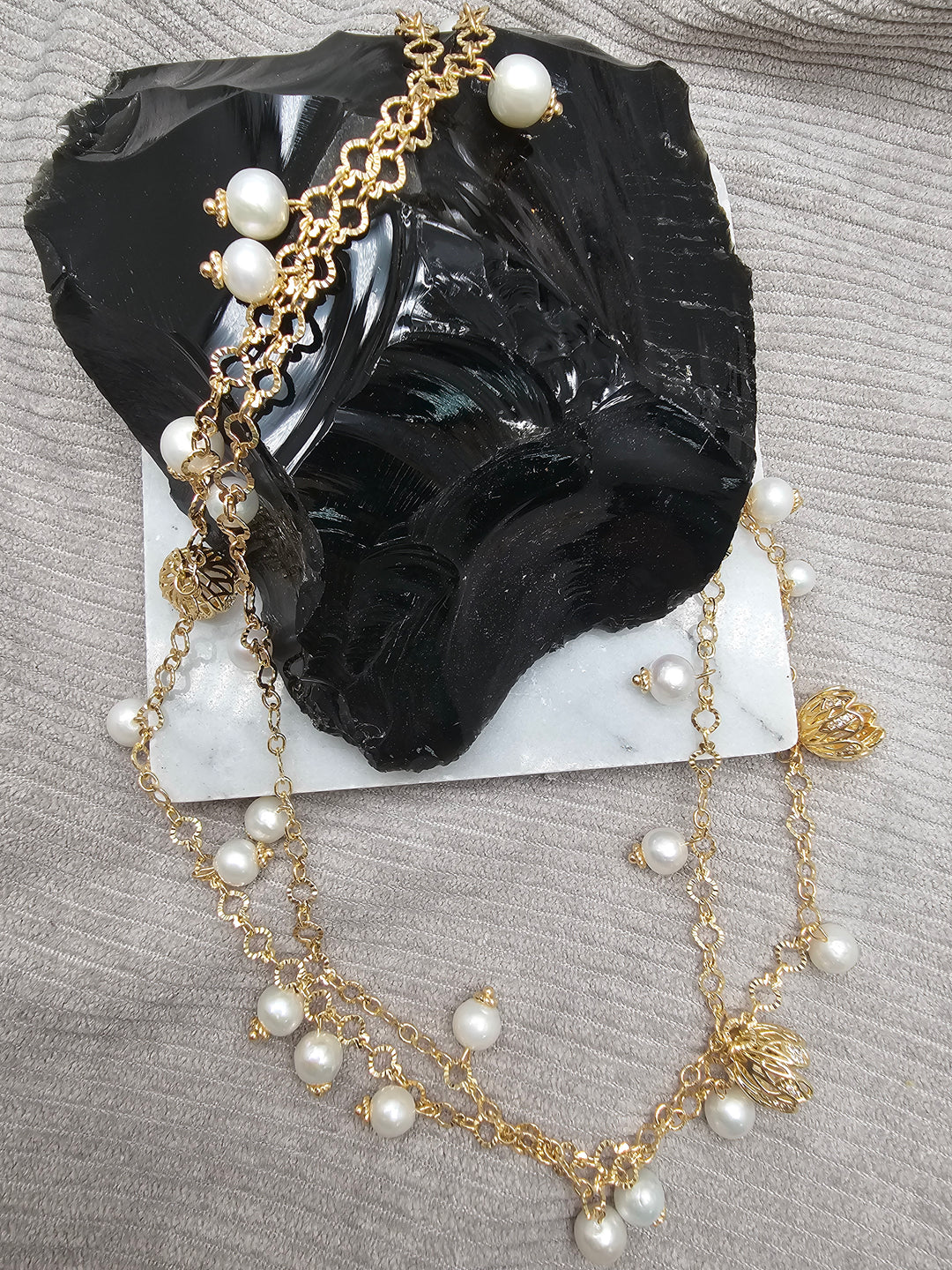 Romantic Style Freshwater Pearl With Flower Charms Long Necklace SN043