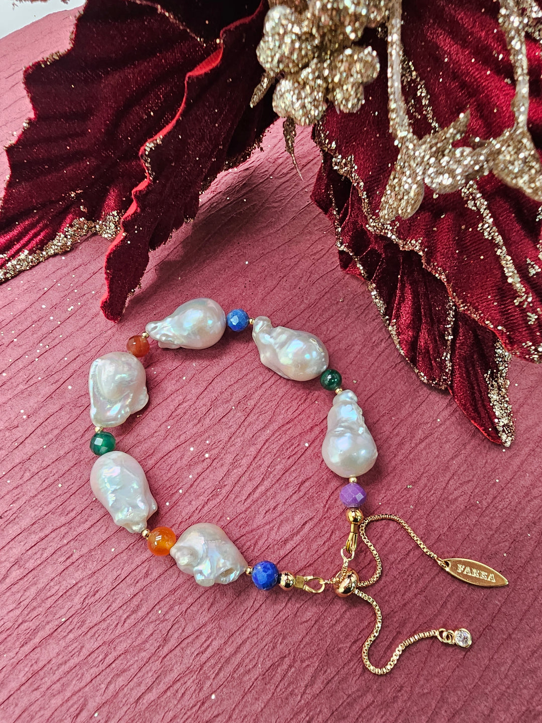 Baroque Pearl With Colorful Gemstone Bracelet SB020
