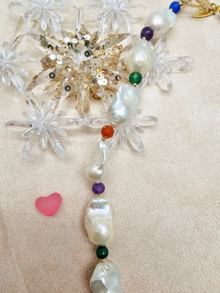 Baroque Pearls With Colorful Gemstone Necklace SN039