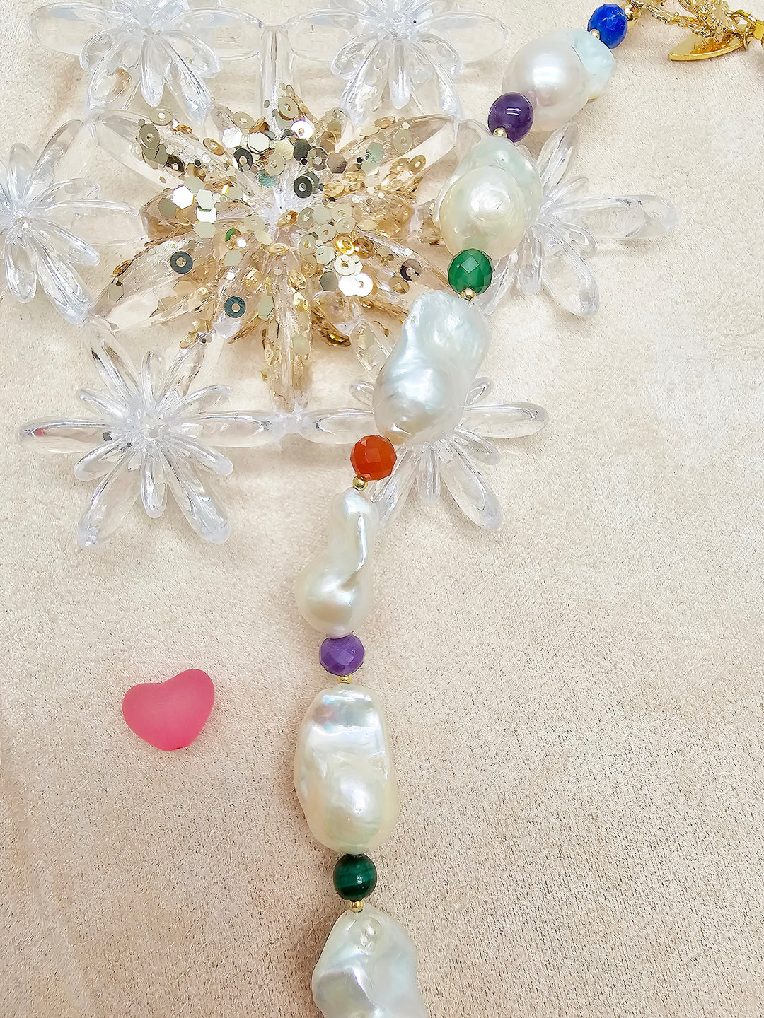 Baroque Pearls With Colorful Gemstone Necklace SN039