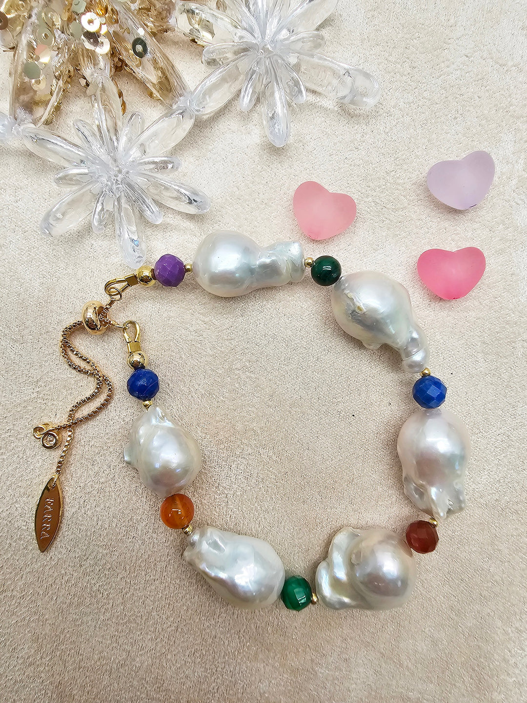Baroque Pearl With Colorful Gemstone Bracelet SB020