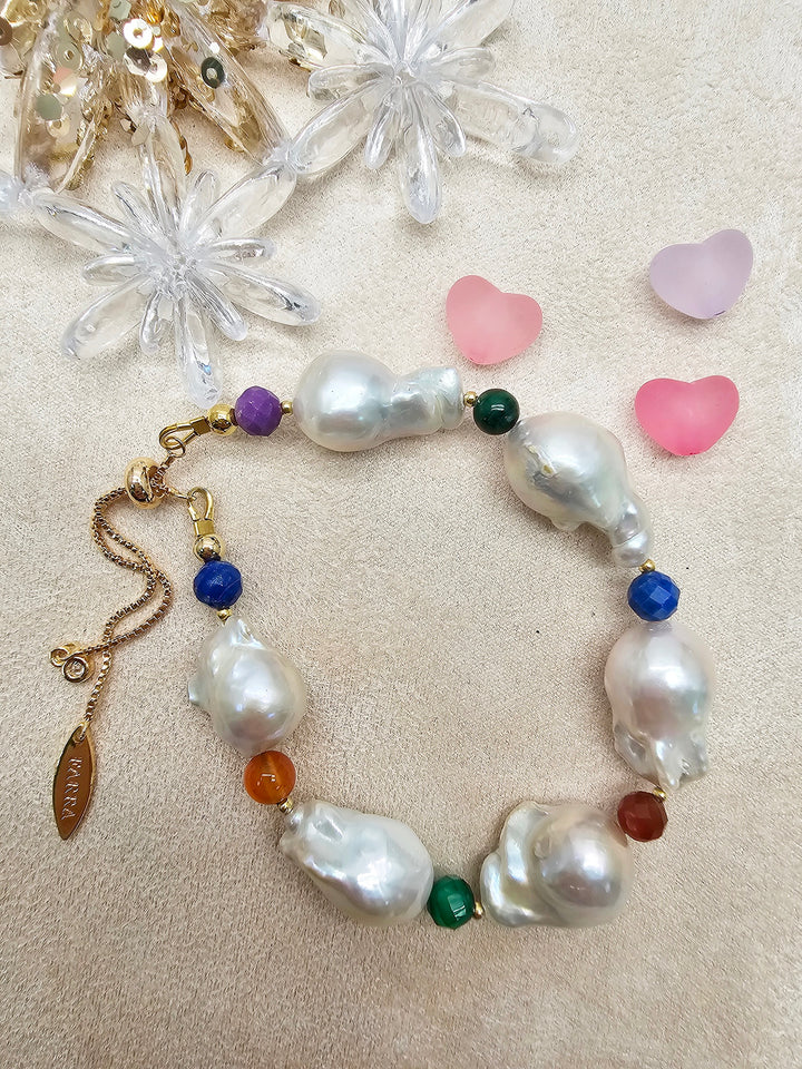 Baroque Pearl With Colorful Gemstone Bracelet SB020