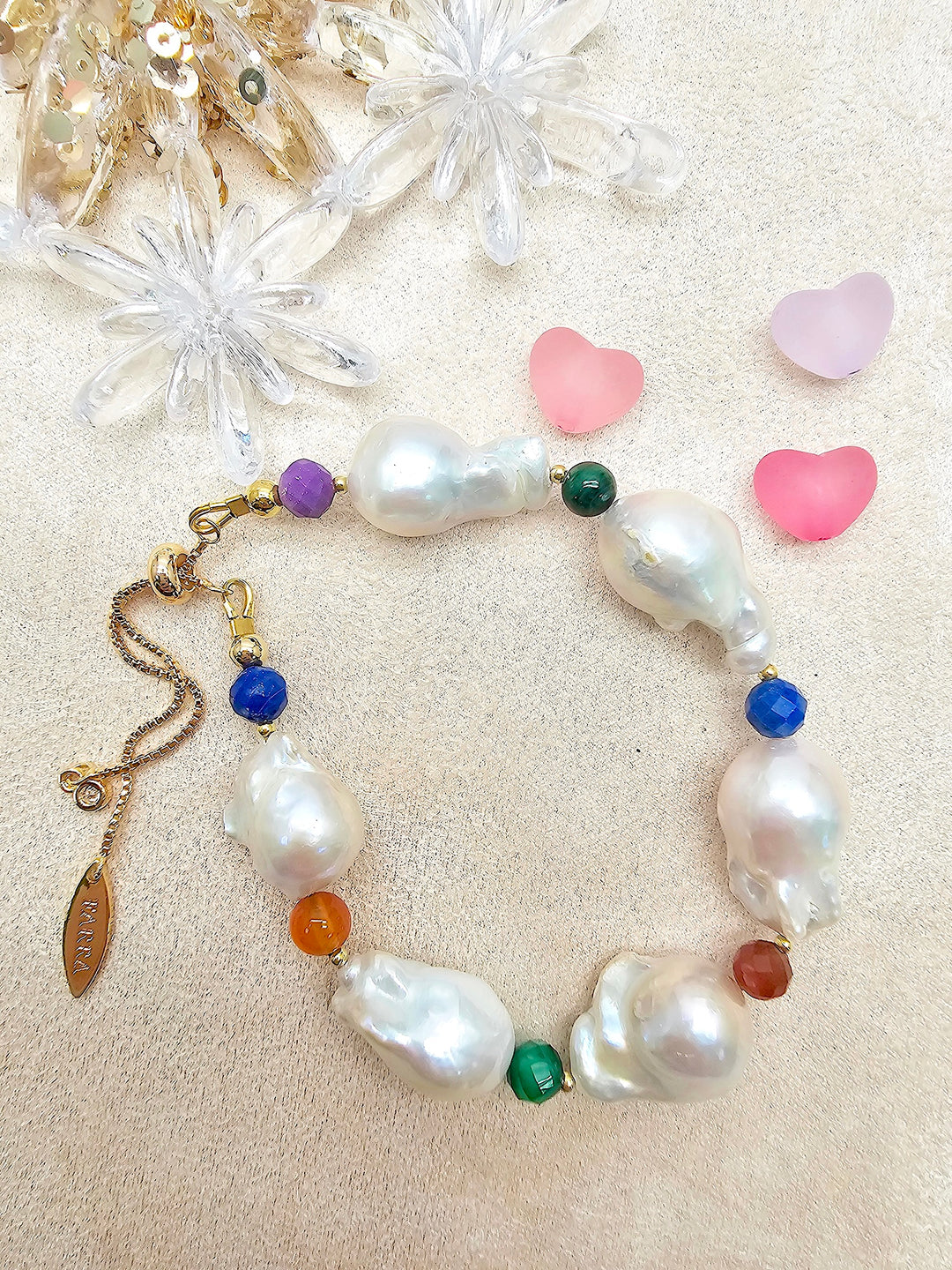 Baroque Pearl With Colorful Gemstone Bracelet SB020
