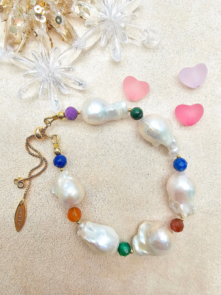 Baroque Pearl With Colorful Gemstone Bracelet SB020
