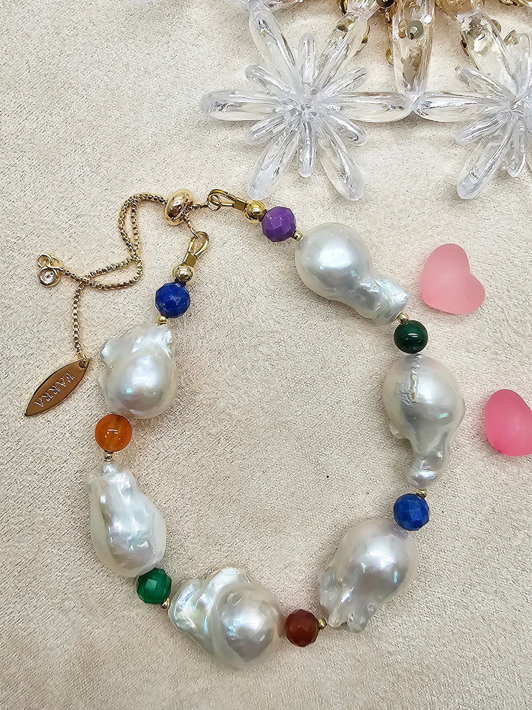 Baroque Pearl With Colorful Gemstone Bracelet SB020