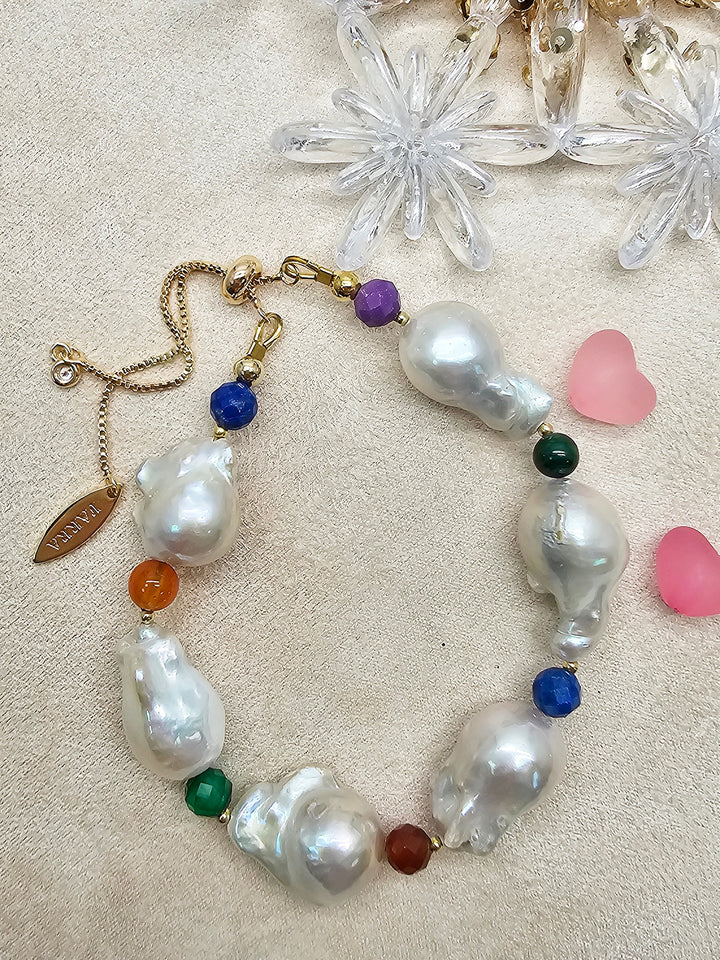 Baroque Pearl With Colorful Gemstone Bracelet SB020