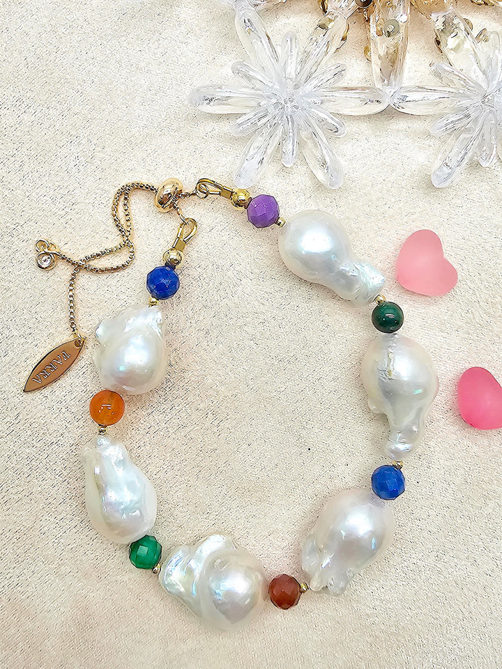 Baroque Pearl With Colorful Gemstone Bracelet SB020