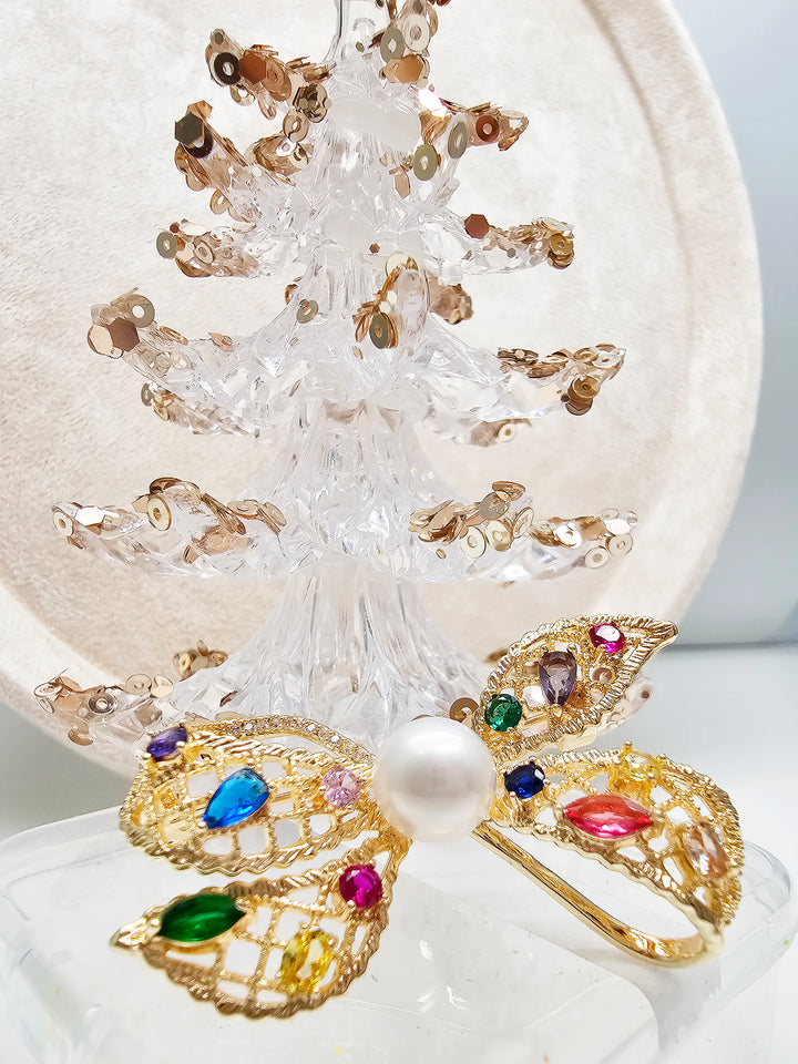 BowKnot With Colorful Zircon Stone And Freshwater Pearl Brooch SP006