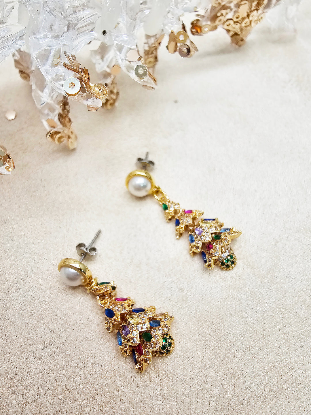 Christmas Dangle With Pearl Stud Earrings SE022