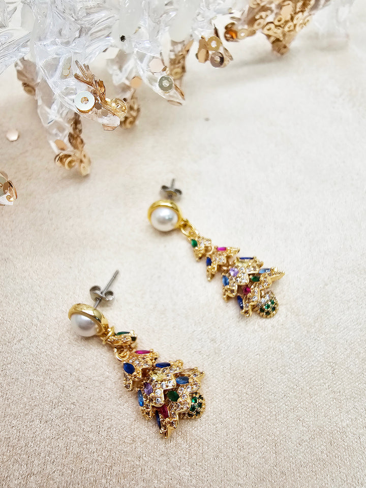 Christmas Dangle With Pearl Stud Earrings SE022