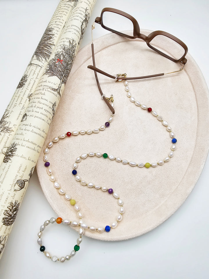 Freshwater Pearl With Colorful Gemstone Eye Glasses Chain SN042