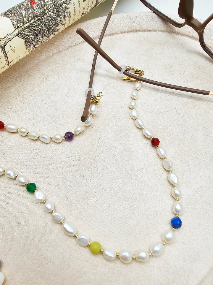 Freshwater Pearl With Colorful Gemstone Eye Glasses Chain SN042