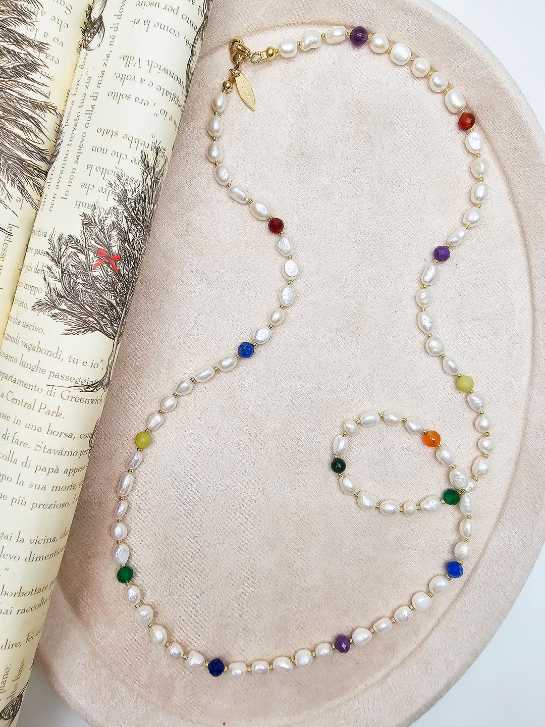 Freshwater Pearl With Colorful Gemstone Eye Glasses Chain SN042