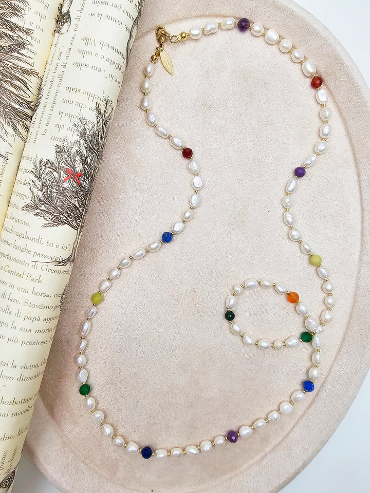 Freshwater Pearl With Colorful Gemstone Eye Glasses Chain SN042
