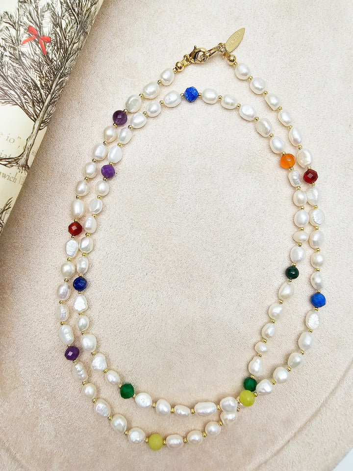 Freshwater Pearl With Colorful Gemstone Eye Glasses Chain SN042