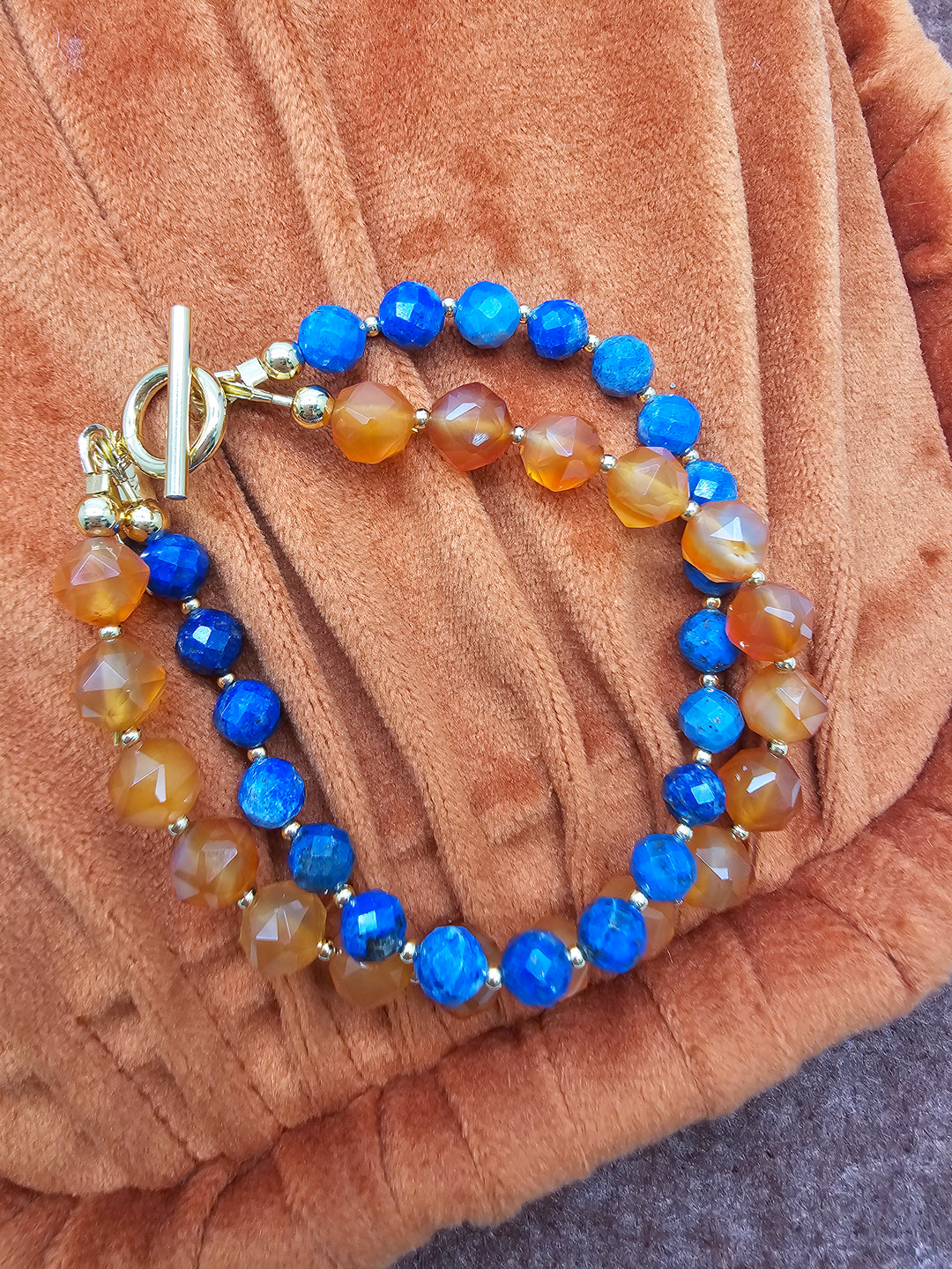 Lapis With Orange Agate Double Layers Bracelet SB010