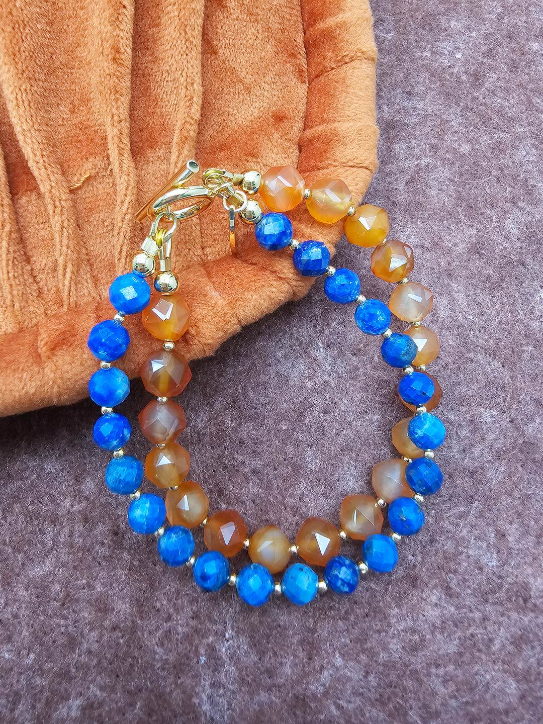 Lapis With Orange Agate Double Layers Bracelet SB010
