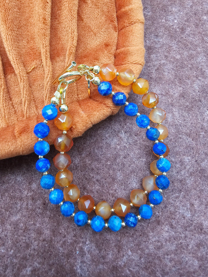Lapis With Orange Agate Double Layers Bracelet SB010